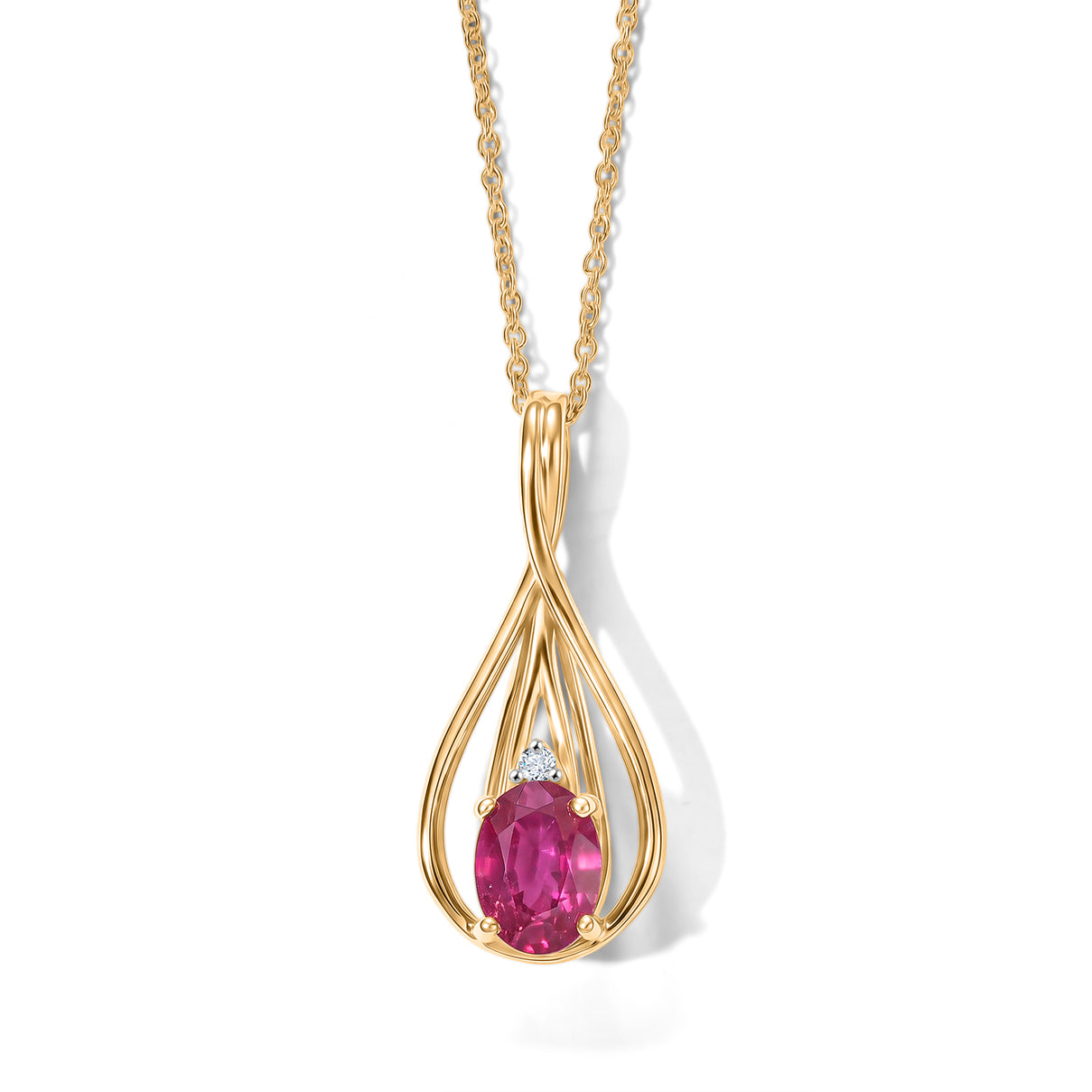 D'Joy - African Ruby &amp; White Zircon Drop Pendant with Chain (Size 20) in Yellow Gold Plated Sterling Silver 1.24 Ct. V32514662 0