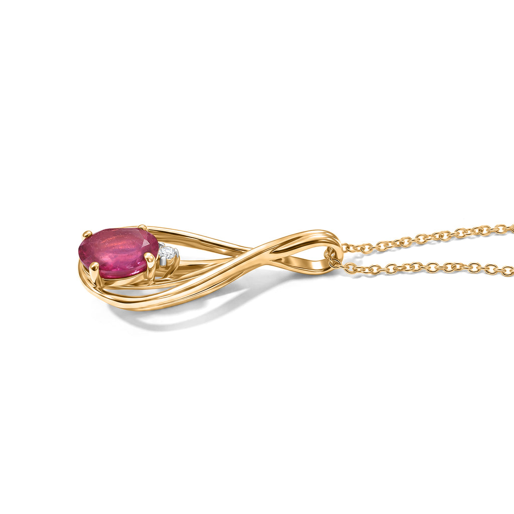 D'Joy - Premium African Ruby & White Zircon Drop Pendant with Chain (Size 20) in Yellow Gold Plated Sterling Silver 1.24 Ct._4497186_3