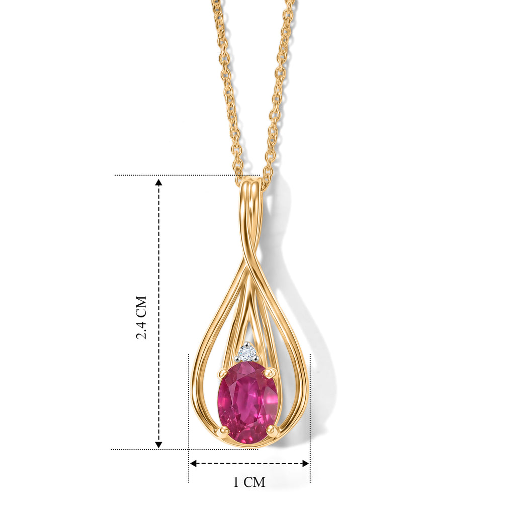 D'Joy - Premium African Ruby & White Zircon Drop Pendant with Chain (Size 20) in Yellow Gold Plated Sterling Silver 1.24 Ct._4497186_4