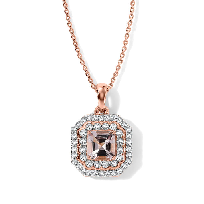 D'Joy - Pink Morganite &amp; Moissanite Halo Pendant with Chain (Size 18) in 18K Vermeil Rose Gold Plated Sterling Silver 1.30 Ct. 4497222 1
