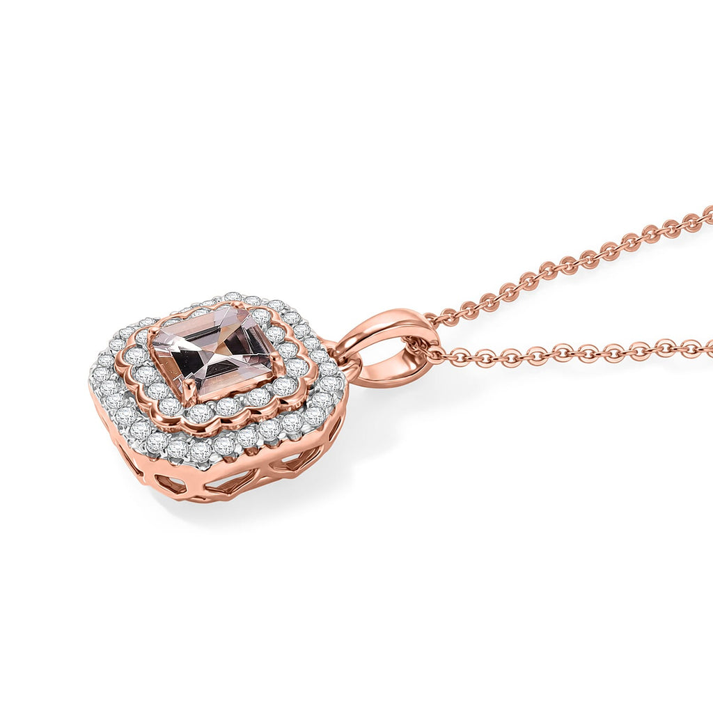 D'Joy - Pink Morganite & Moissanite Halo Pendant with Chain (Size 18) in 18K Vermeil Rose Gold Plated Sterling Silver 1.30 Ct._4497222_3