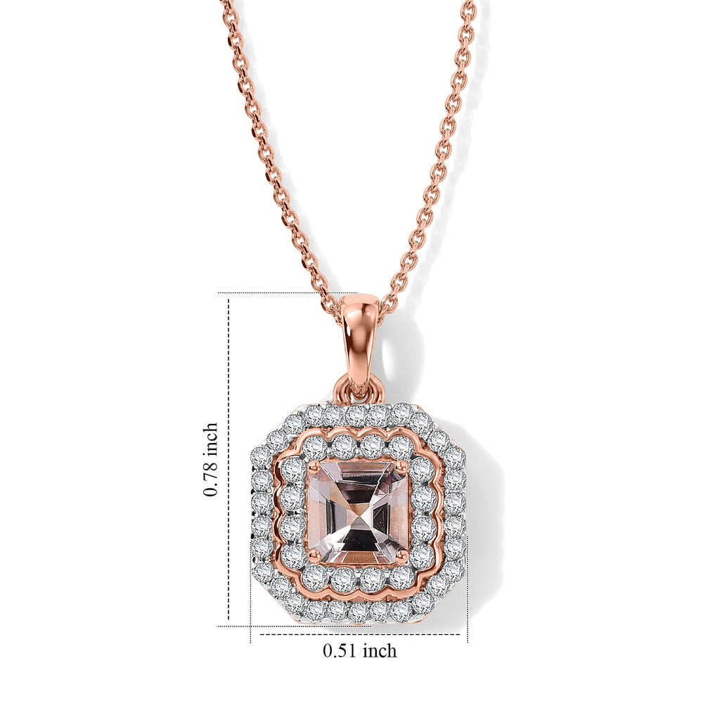 D'Joy - Pink Morganite & Moissanite Halo Pendant with Chain (Size 18) in 18K Vermeil Rose Gold Plated Sterling Silver 1.30 Ct._4497222_4