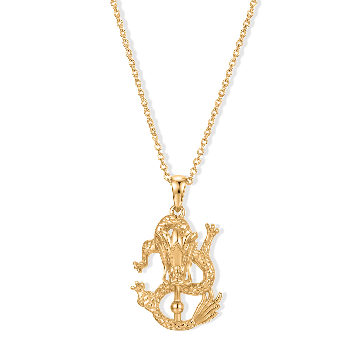 EverTrue Bronzella Collection - Dragon Pendant in Yellow Gold Plated Sterling Silver with Chain (Size 20) 4498243 0