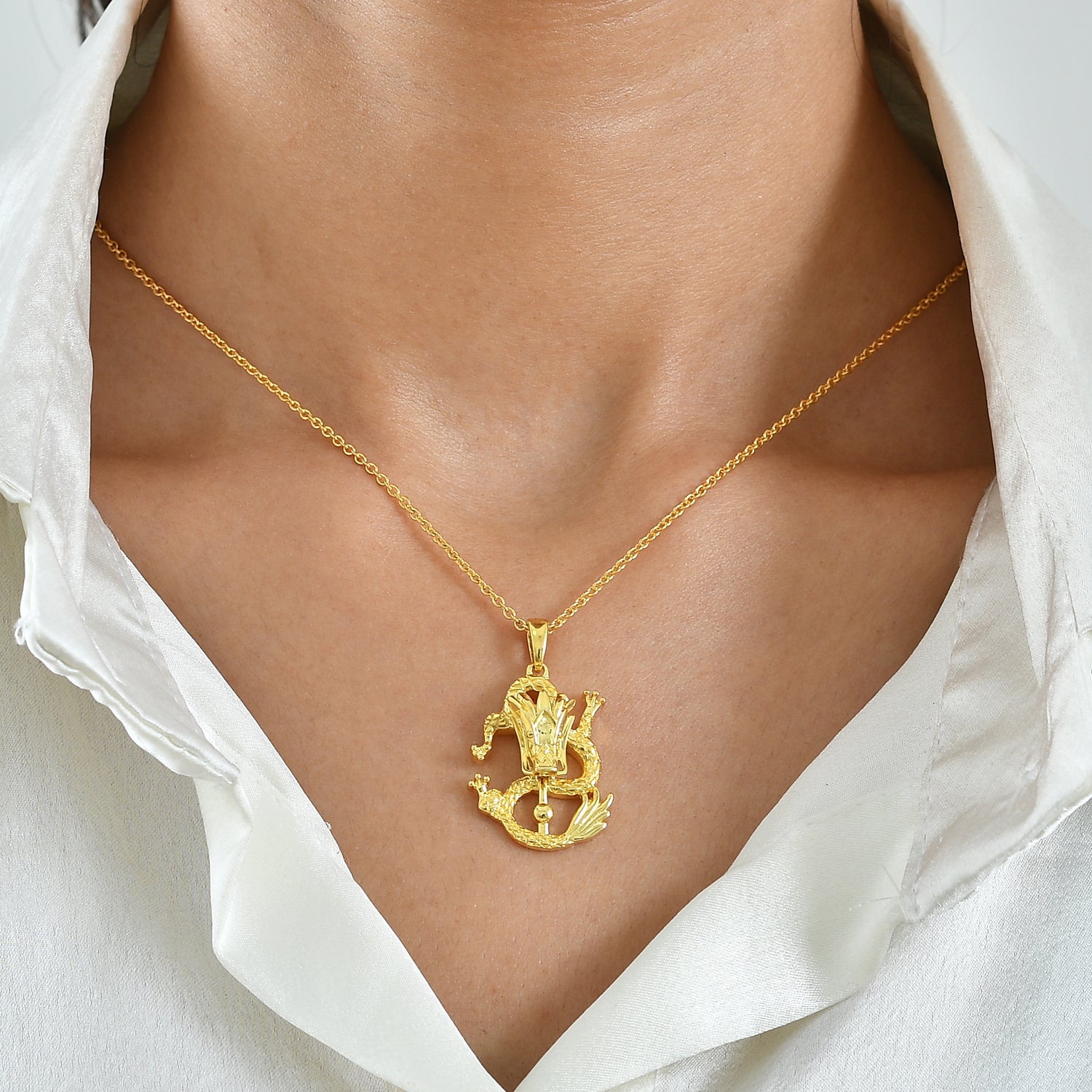 EverTrue Bronzella Collection - Dragon Pendant in Yellow Gold Plated Sterling Silver with Chain (Size 20) 4498243 2