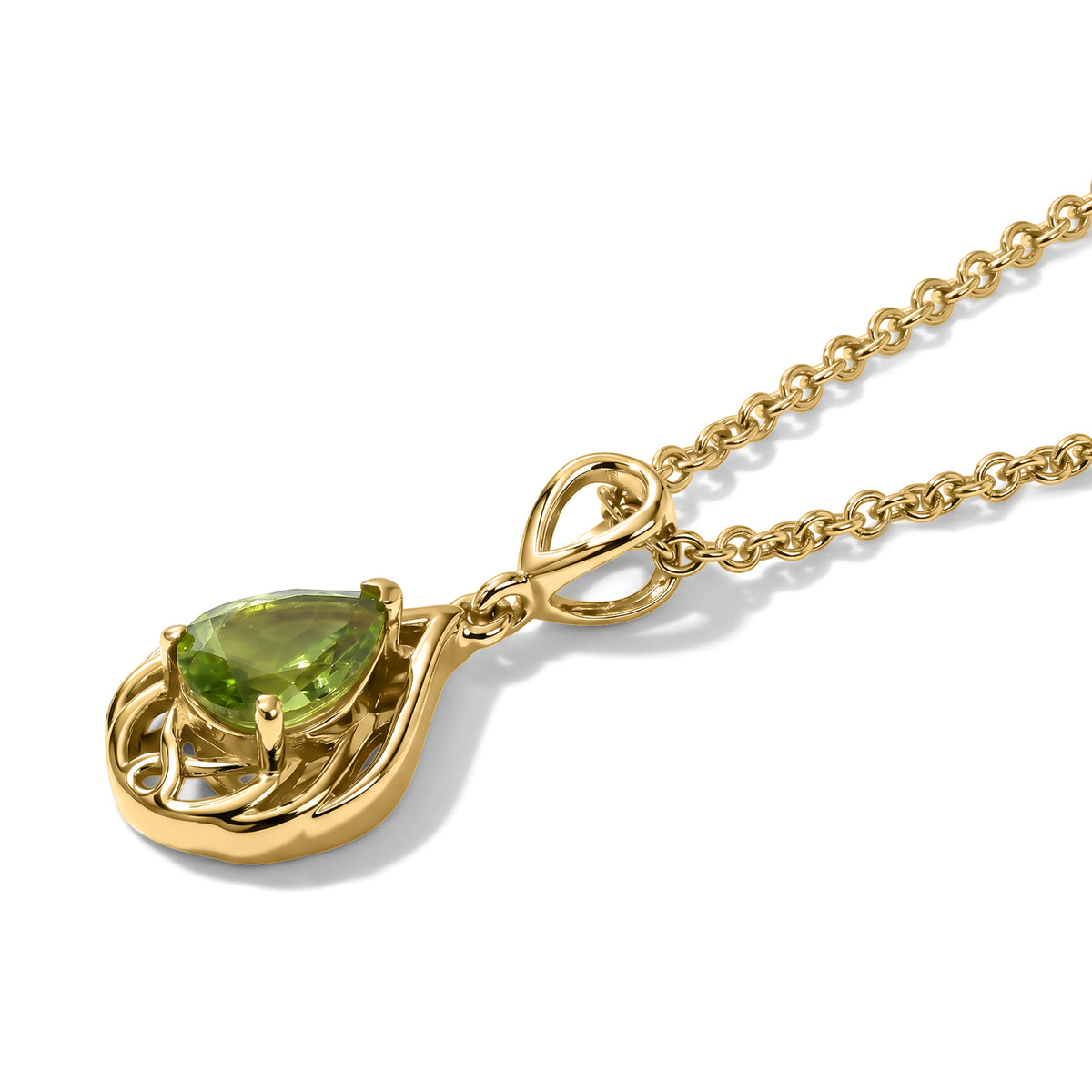 D'Joy - Natural Hebei Peridot Solitaire Pendant in Yellow Gold Plated Sterling Silver with Chain (Size 20) 1.20 Ct. V32513786 2