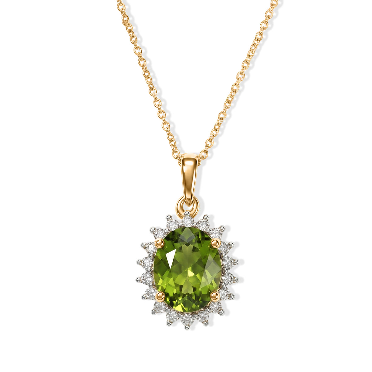 Luxuriant - Natural Premium Hebei Peridot &amp; Lab Grown Diamond (SI/G-H) Halo Pendant with Chain (Size 20) in 18K Vermeil Yellow Gold Plated Sterling Silver 3.05 Ct. V32605893 0