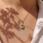 Luxuriant - Natural Premium Hebei Peridot & Lab Grown Diamond (SI/G-H) Halo Pendant with Chain (Size 20) in 18K Vermeil Yellow Gold Plated Sterling Silver 3.05 Ct._4498381_1