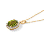 Luxuriant - Natural Premium Hebei Peridot & Lab Grown Diamond (SI/G-H) Halo Pendant with Chain (Size 20) in 18K Vermeil Yellow Gold Plated Sterling Silver 3.05 Ct._4498381_5