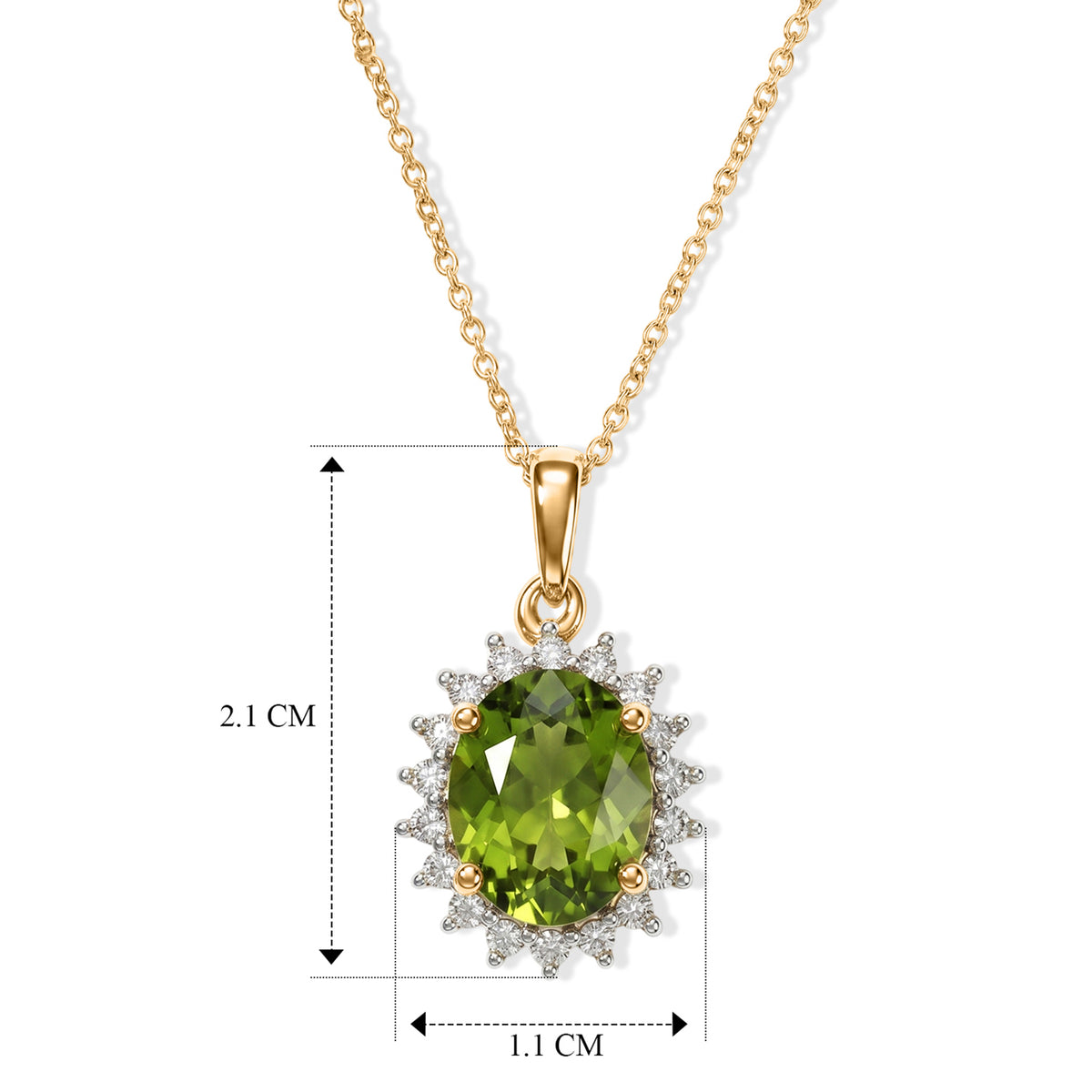 Luxuriant - Natural Premium Hebei Peridot &amp; Lab Grown Diamond (SI/G-H) Halo Pendant with Chain (Size 20) in 18K Vermeil Yellow Gold Plated Sterling Silver 3.05 Ct. V32605893 7