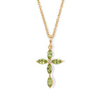 D'Joy - Natural Hebei Peridot & White Zircon Cross Pendant in Yellow Gold Plated Sterling Silver with Chain (Size 20) 1.26 Ct._4498391