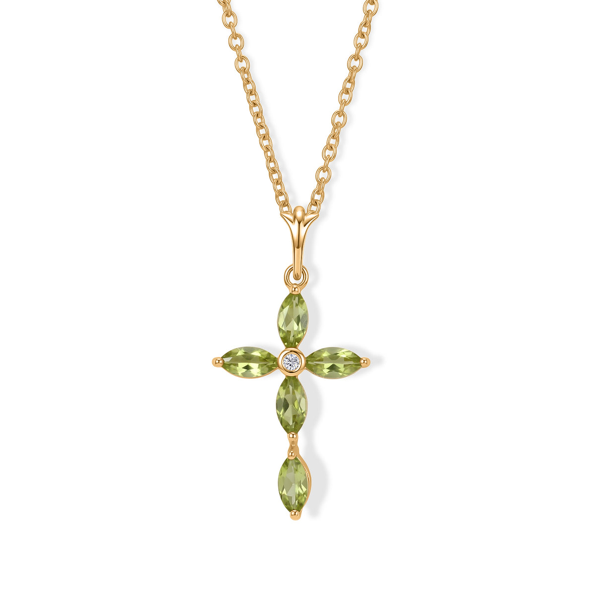 D'Joy - Natural Hebei Peridot &amp; White Zircon Cross Pendant in Yellow Gold Plated Sterling Silver with Chain (Size 20) 1.26 Ct. V32519205 0