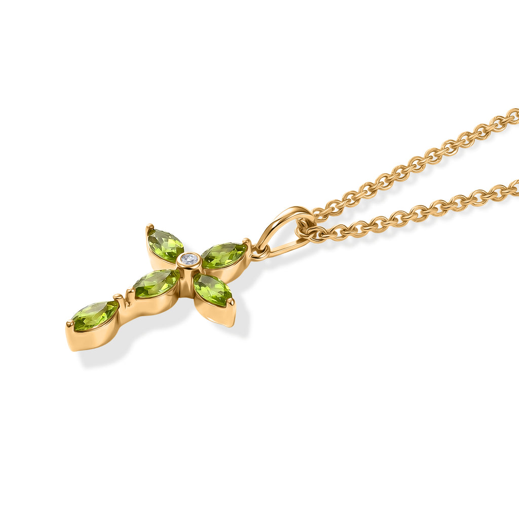 D'Joy - Natural Hebei Peridot & White Zircon Cross Pendant in Yellow Gold Plated Sterling Silver with Chain (Size 20) 1.26 Ct._4498391_3