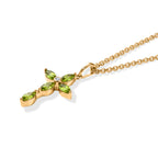 D'Joy - Natural Hebei Peridot & White Zircon Cross Pendant in Yellow Gold Plated Sterling Silver with Chain (Size 20) 1.26 Ct._4498391_3