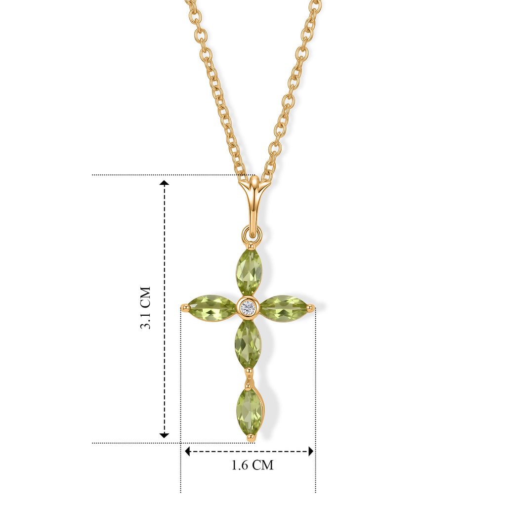 D'Joy - Natural Hebei Peridot & White Zircon Cross Pendant in Yellow Gold Plated Sterling Silver with Chain (Size 20) 1.26 Ct._4498391_4
