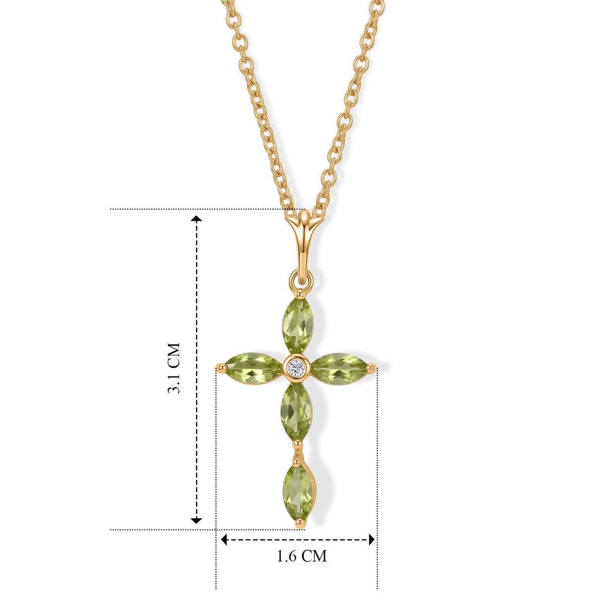 D'Joy - Natural Hebei Peridot &amp; White Zircon Cross Pendant in Yellow Gold Plated Sterling Silver with Chain (Size 20) 1.26 Ct. V32519205 3