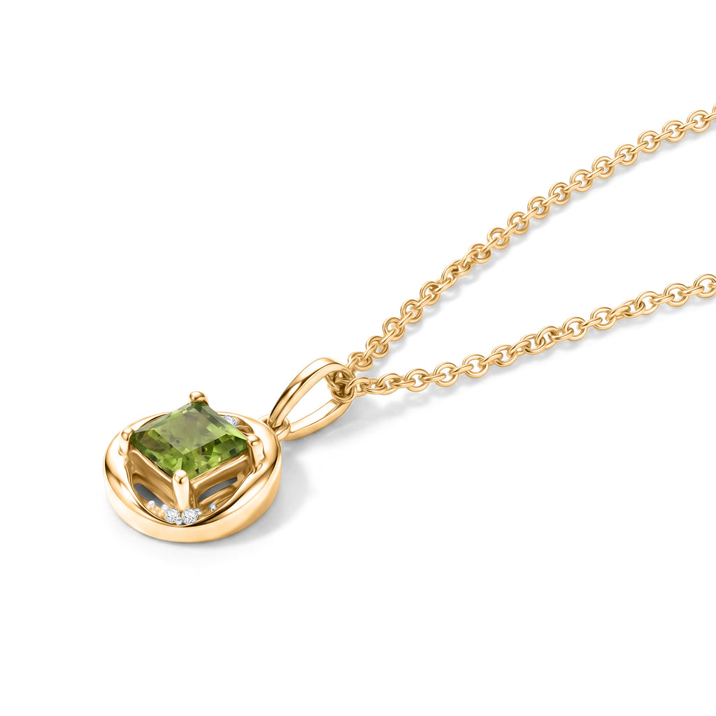 D'Joy - Natural Hebei Peridot & White Zircon Pendant in Yellow Gold Plated Sterling Silver with Chain (Size 20) 1.30 Ct._4498393_3