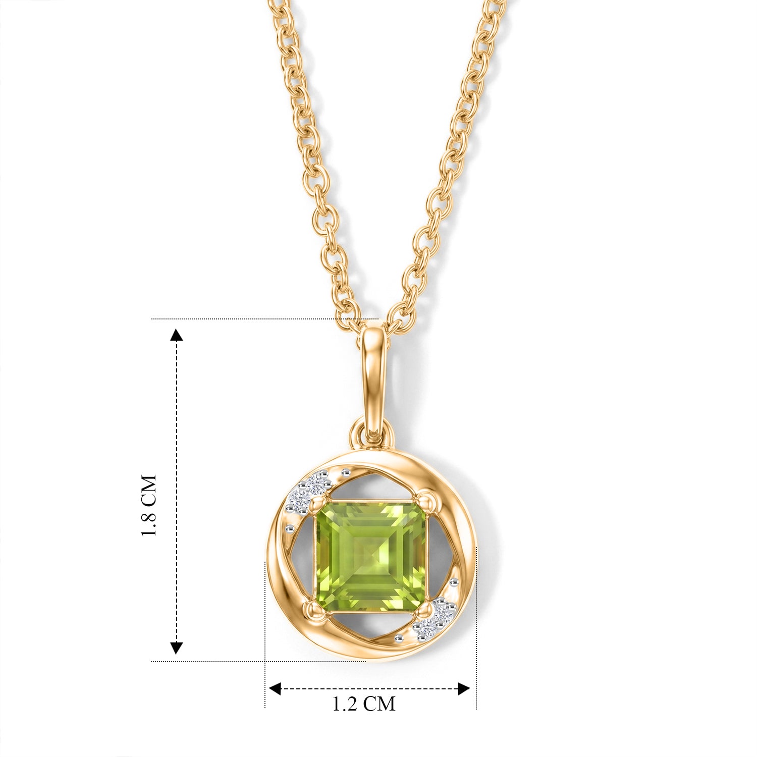 D'Joy - Natural Hebei Peridot &amp; White Zircon Pendant in Yellow Gold Plated Sterling Silver with Chain (Size 20) 1.30 Ct. V32527261 5