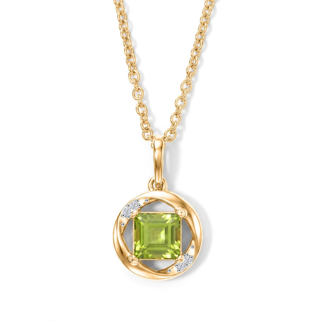 D'Joy - Natural Hebei Peridot & White Zircon Pendant in Yellow Gold Plated Sterling Silver with Chain (Size 20) 1.30 Ct.