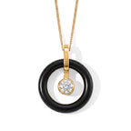 D'Joy - Moissanite & Dyed Black Jade Circular Pendant with Chain (Size 18) with Lobster Clasp in Yellow Gold Plated Sterling Silver 14.26 Ct._4498476