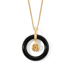 D'Joy - Moissanite & Dyed Black Jade Circular Pendant with Chain (Size 18) with Lobster Clasp in Yellow Gold Plated Sterling Silver 14.26 Ct._4498476_4