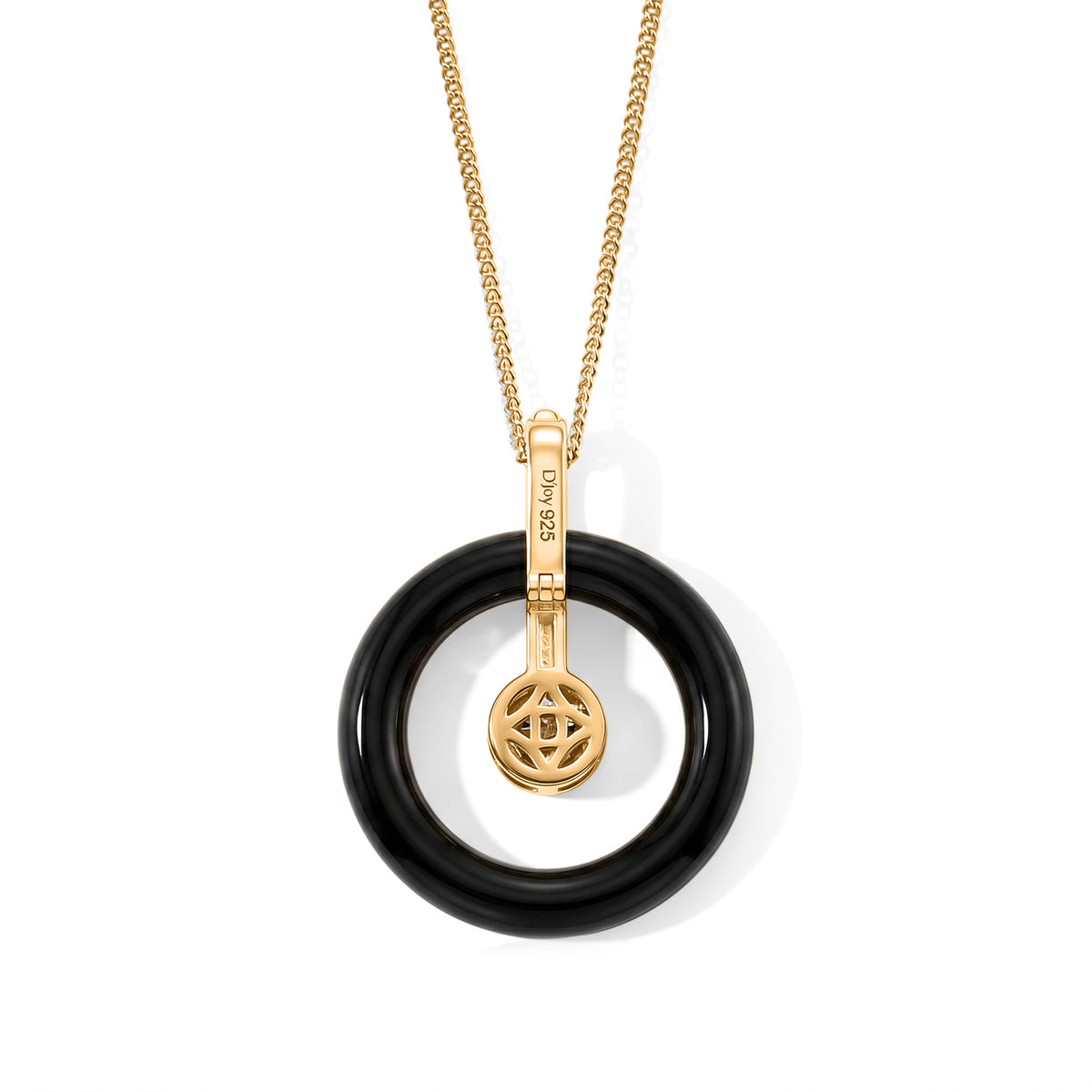 D'Joy - Moissanite &amp; Dyed Black Jade Circular Pendant with Chain (Size 18) with Lobster Clasp in Yellow Gold Plated Sterling Silver 14.26 Ct. 4498476 4