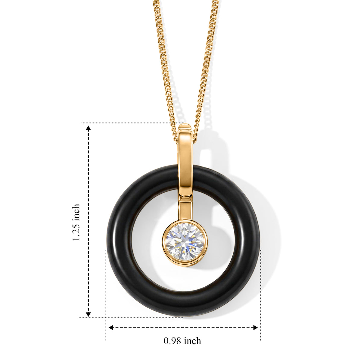 D'Joy - Moissanite &amp; Dyed Black Jade Circular Pendant with Chain (Size 18) with Lobster Clasp in Yellow Gold Plated Sterling Silver 14.26 Ct. 4498476 5