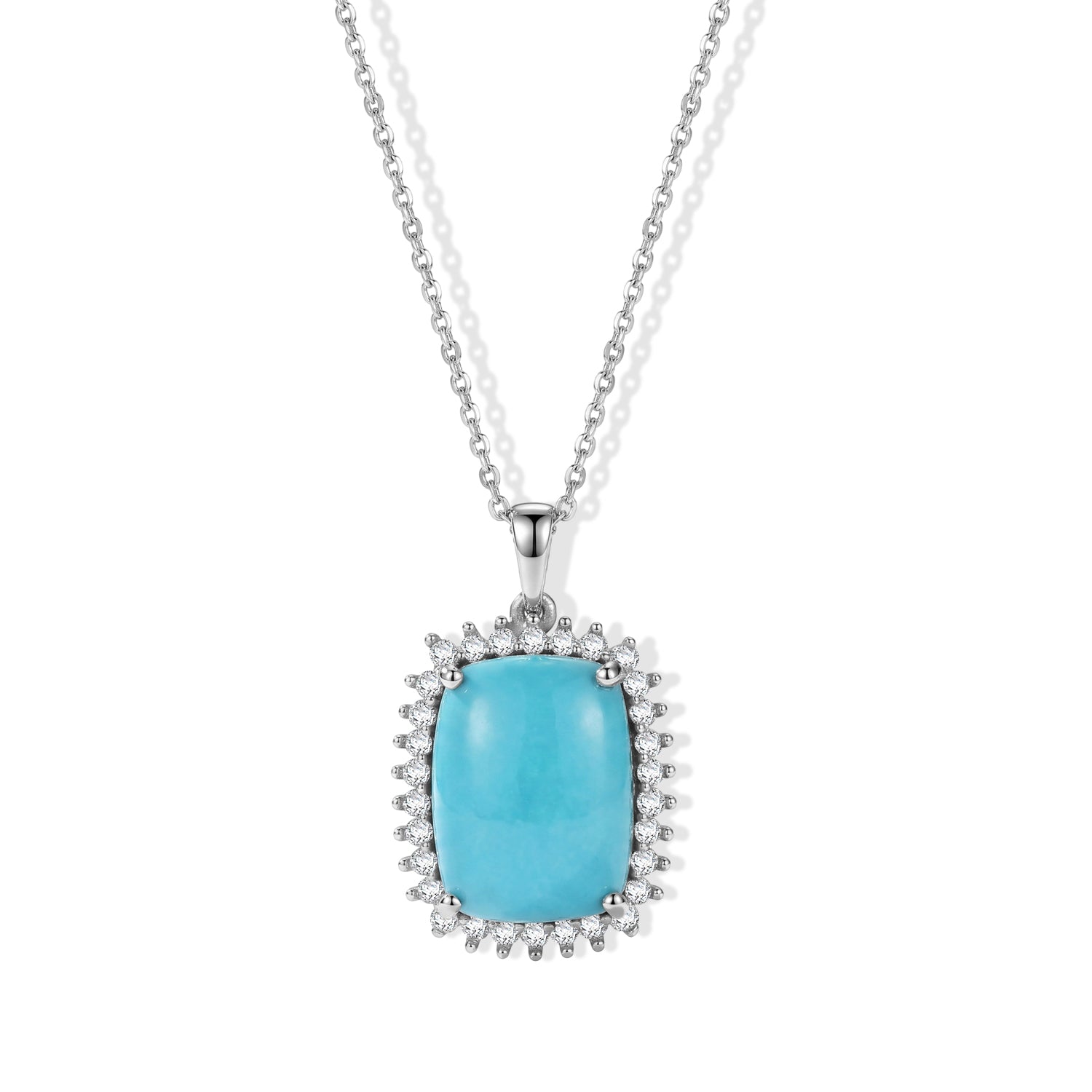 Luxuriant - Sleeping Beauty Turquoise &amp; Lab Grown Diamond (SI-G-H) Halo Pendant with Chain (Size 20) in Rhodium Overlay Sterling Silver 8.50 Ct. 4499437 0