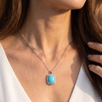 Luxuriant - Sleeping Beauty Turquoise & Lab Grown Diamond (SI/G-H) Halo Pendant with Chain (Size 20) in Rhodium Overlay Sterling Silver 8.50 Ct._4499437_2