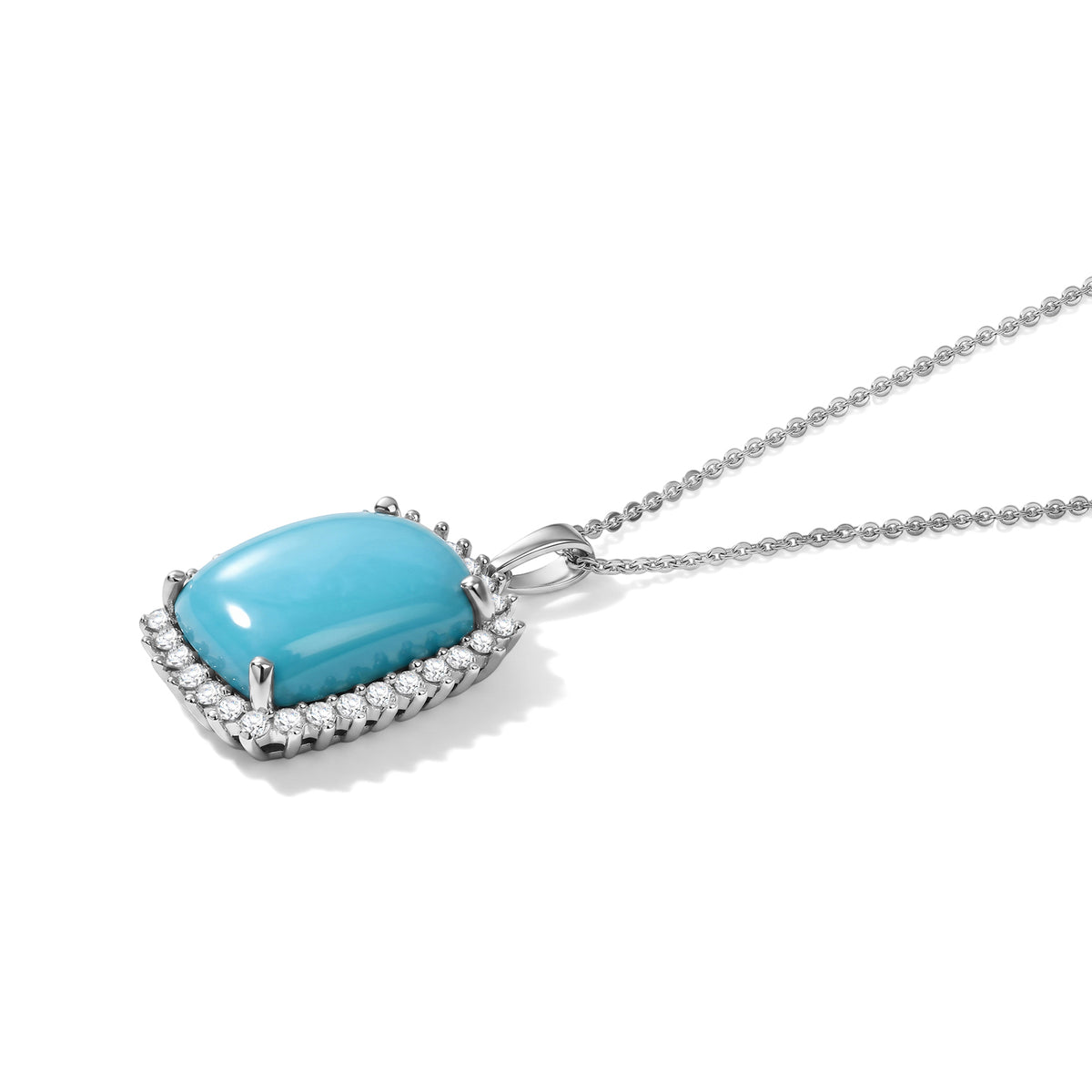 Luxuriant - Sleeping Beauty Turquoise &amp; Lab Grown Diamond (SI/G-H) Halo Pendant with Chain (Size 20) in Rhodium Overlay Sterling Silver 8.50 Ct. V32605634 4