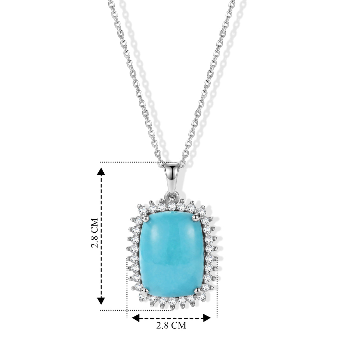 Luxuriant - Sleeping Beauty Turquoise &amp; Lab Grown Diamond (SI-G-H) Halo Pendant with Chain (Size 20) in Rhodium Overlay Sterling Silver 8.50 Ct. 4499437 2
