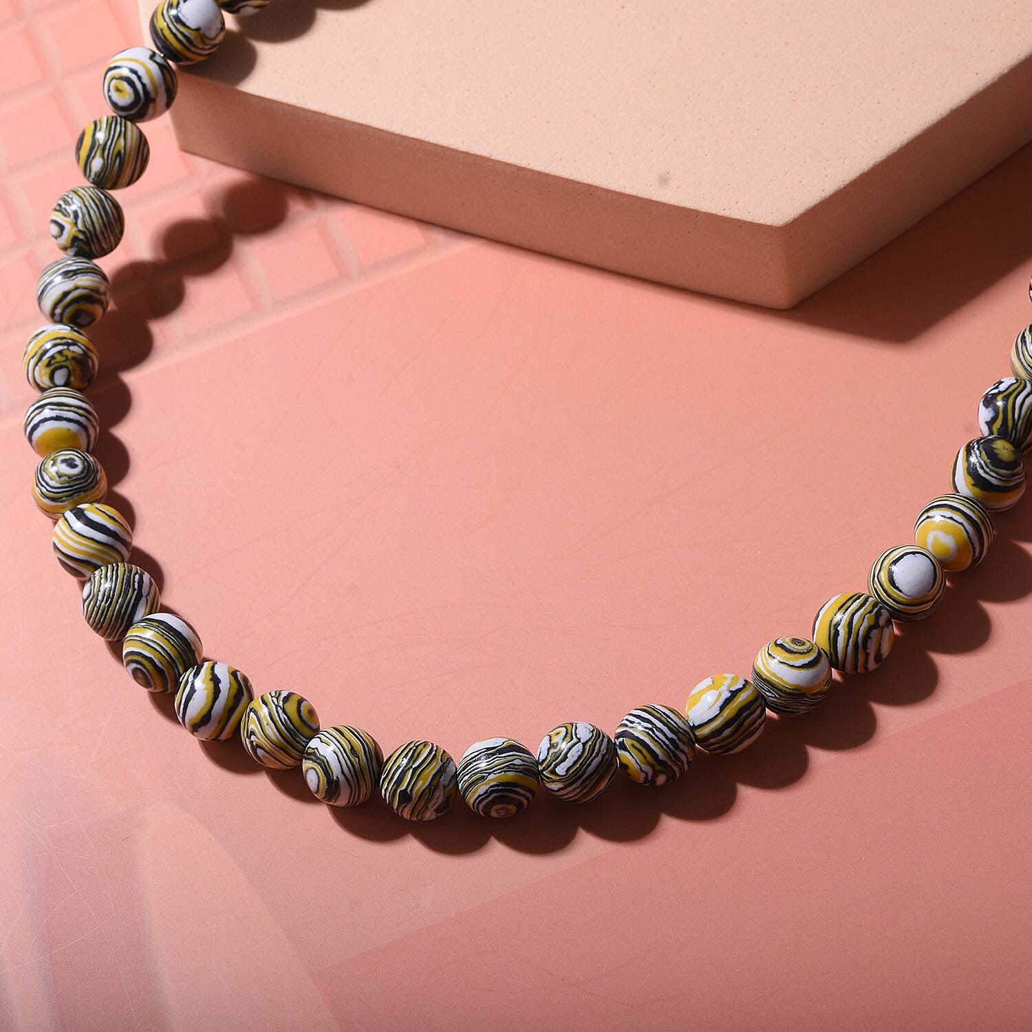 450 Ct. Black and Yellow Malachite Beads Necklace Size 18 in Sterling Silver 6275468 2