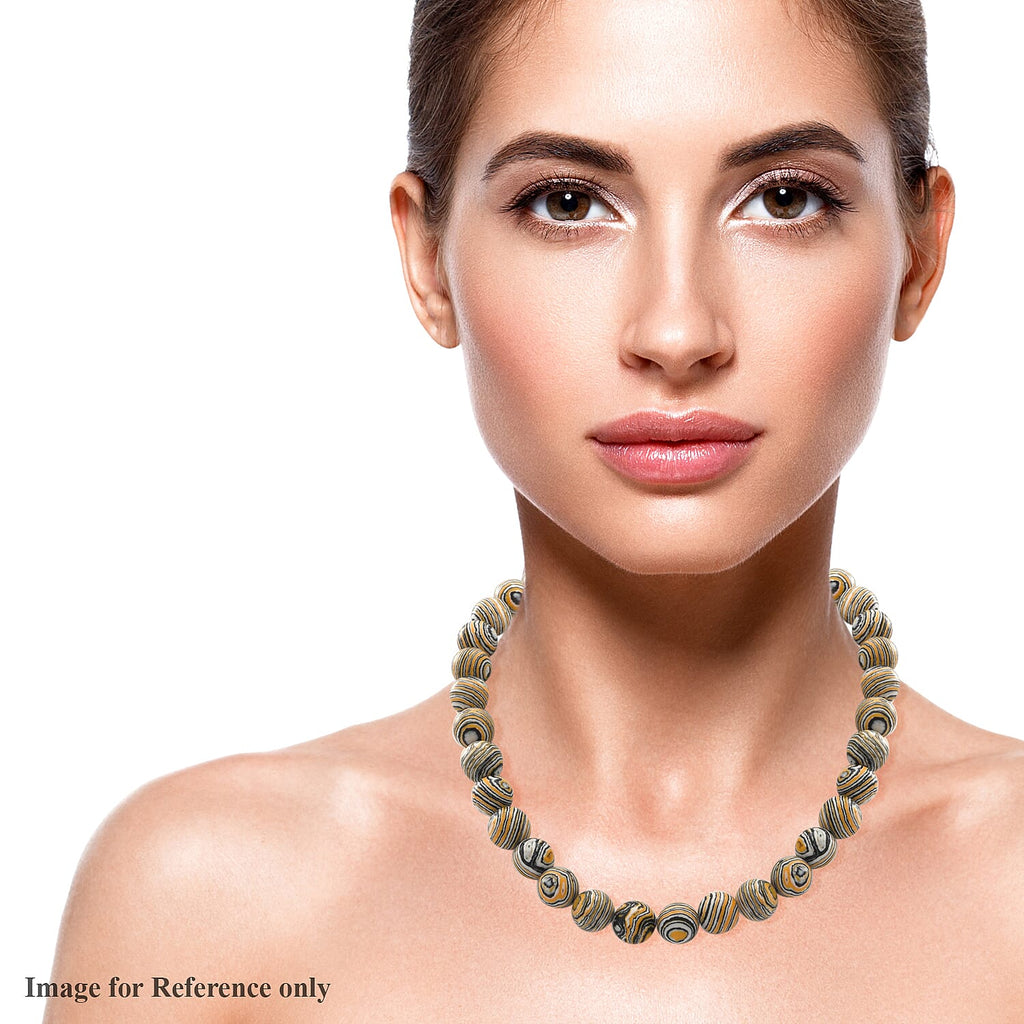 Black and Yellow Malachite Beads Necklace (Size - 18) in Sterling Silver 450.00 Ct.