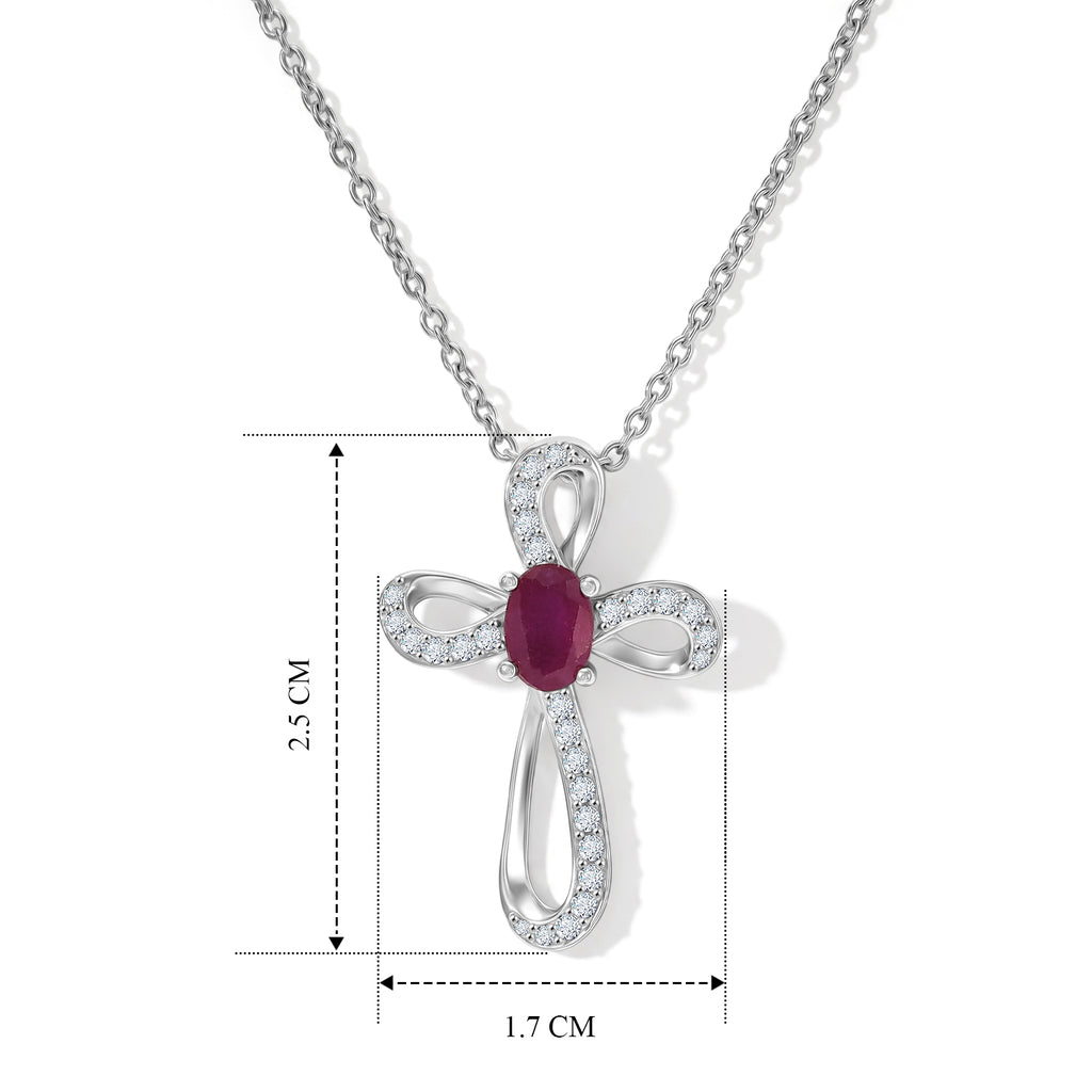 D'Joy - African Ruby & Moissanite Pendant with Chain (Size 20) in Rhodium Overlay Sterling Silver_4500298_4
