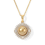 D'Joy - Golden South Sea Pearl (9-11mm) & Natural White Diamond Pendant with Chain (Size 20) in 18K Vermeil Yellow Gold Plated Sterling Silver 6.05 Ct._4501274