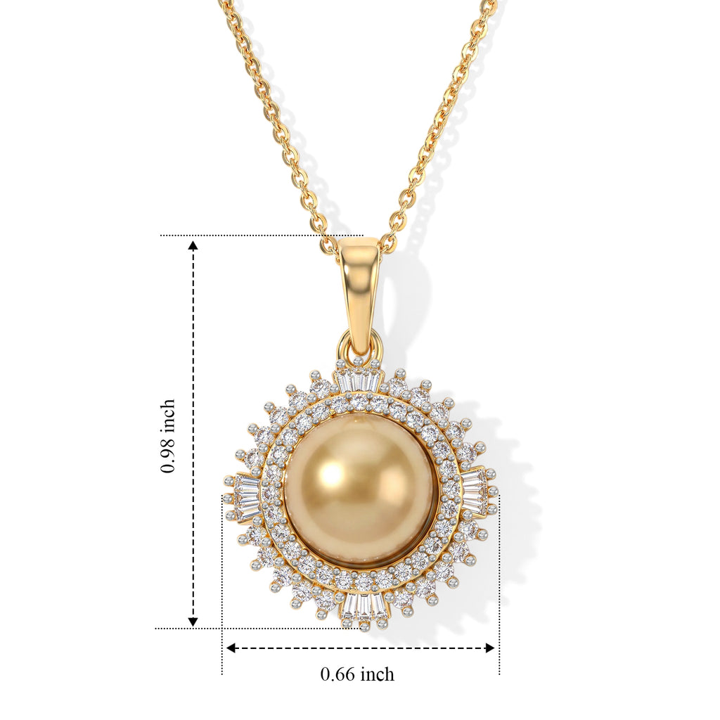 D'Joy - Golden South Sea Pearl (9-11mm) & Natural White Diamond Pendant with Chain (Size 20) in 18K Vermeil Yellow Gold Plated Sterling Silver 6.05 Ct._4501274_7