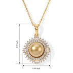 D'Joy - Golden South Sea Pearl (9-11mm) & Natural White Diamond Pendant with Chain (Size 20) in 18K Vermeil Yellow Gold Plated Sterling Silver 6.05 Ct._4501274_7