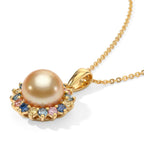 Luxuriant - Golden South Sea Pearl & Lab Grown Multi Diamond (SI/G-H) Pendant with Chain (Size 20) in 18K Vermeil Yellow Gold Plated Sterling Silver 5.80_4501310_2