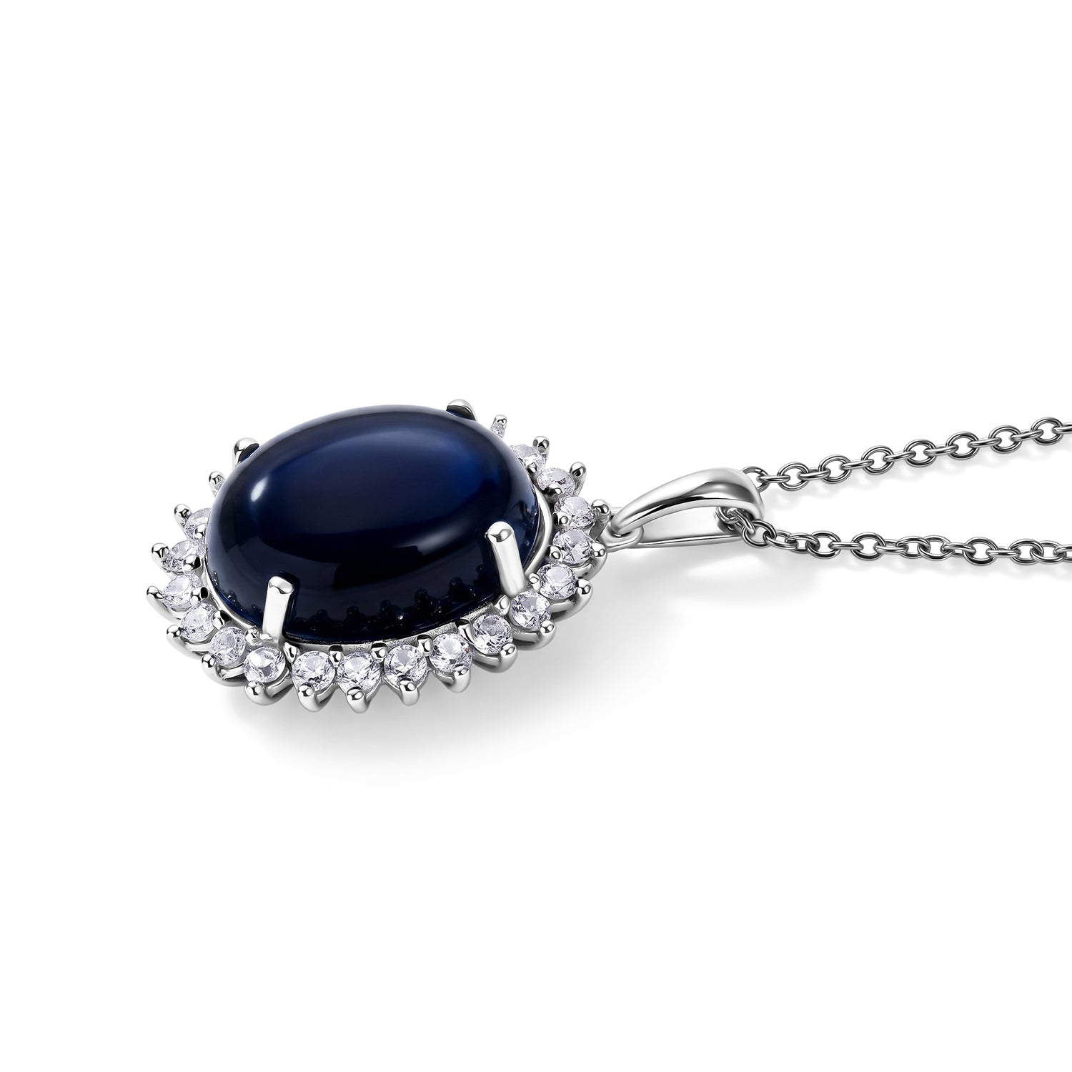 EverTrue - Labradorite &amp; White Zircon Halo Pendant with Chain (Size 20) 14.85 Ct. V32529829 4