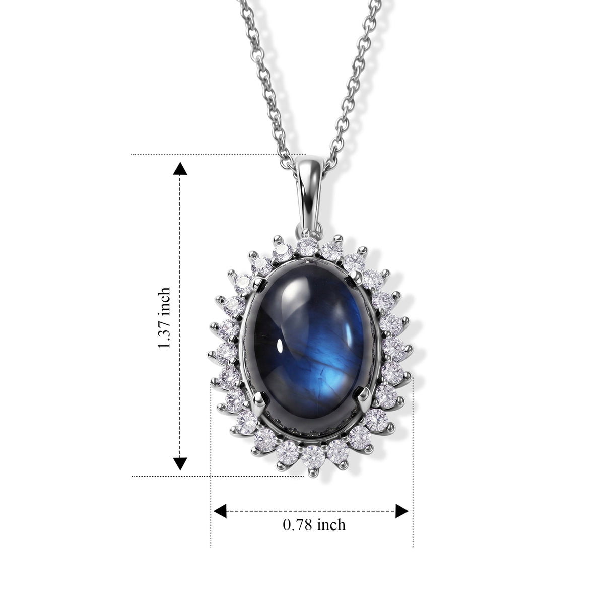 EverTrue - Labradorite &amp; White Zircon Halo Pendant with Chain (Size 20) 14.85 Ct. V32529829 5