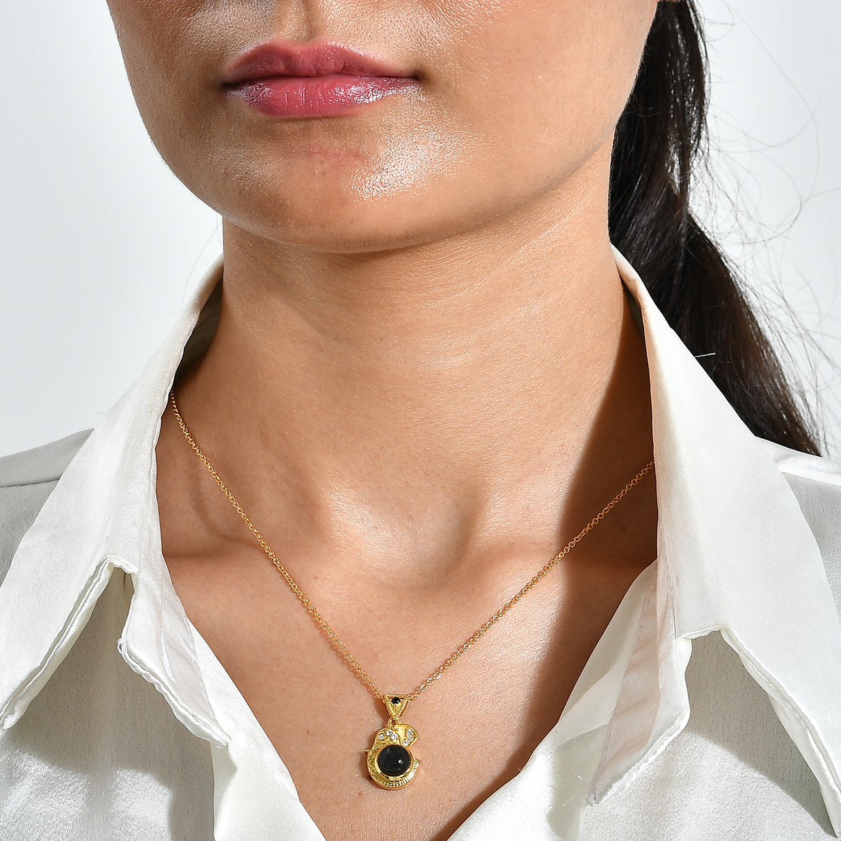 EverTrue - Labradorite, White Zircon &amp; Black Spinel Pendant with Chain (Size 20) in Yellow Gold Tone 2.45 Ct. V32491768 2