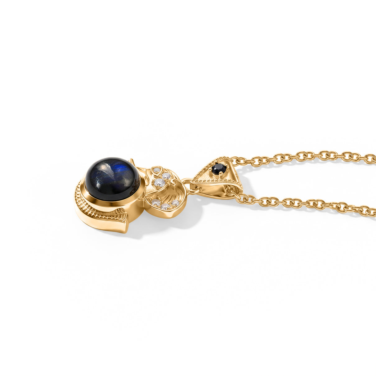 EverTrue - Labradorite, White Zircon &amp; Black Spinel Pendant with Chain (Size 20) in Yellow Gold Tone 2.45 Ct. V32491768 4