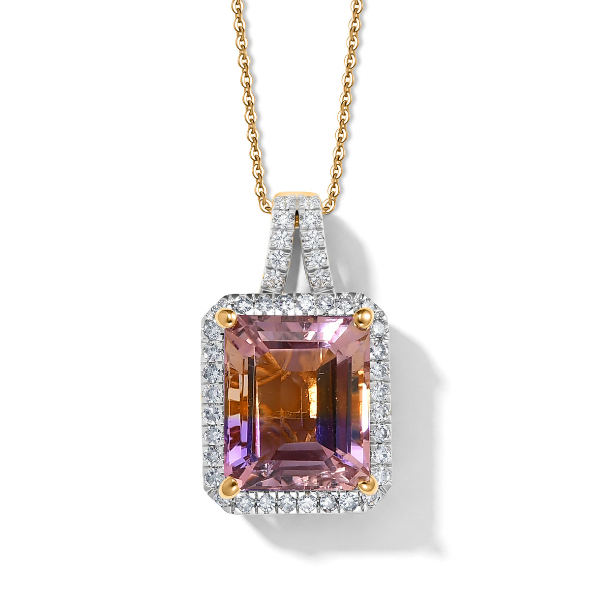 Luxuriant - Ametrine &amp; Lab Grown Diamond (SI-G-H) Pendant with Chain (Size 20) in 18K Vermeil Yellow Gold Plated Sterling Silver 6.80 Ct. 4501624 0