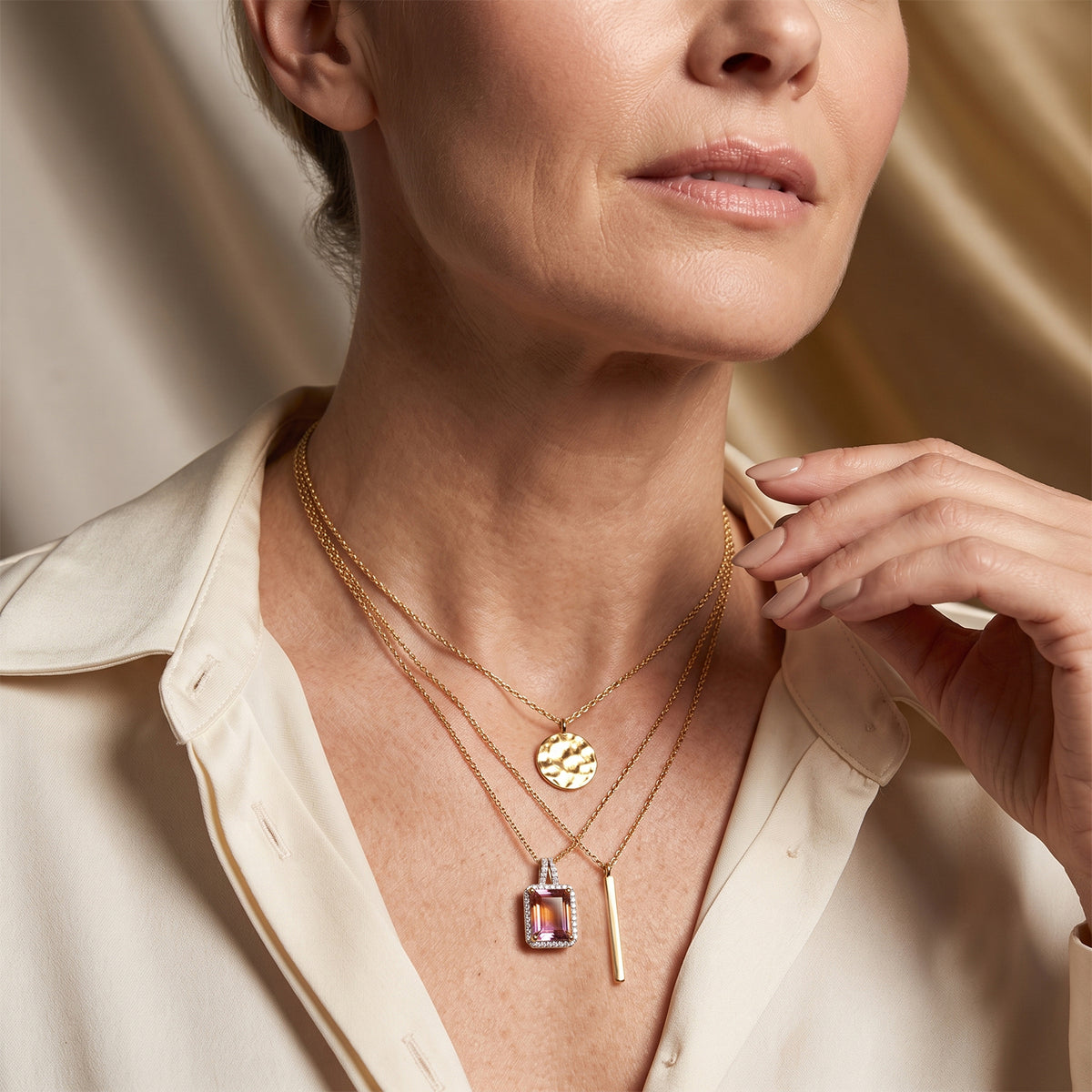 Luxuriant - Ametrine &amp; Lab Grown Diamond (SI-G-H) Pendant with Chain (Size 20) in 18K Vermeil Yellow Gold Plated Sterling Silver 6.80 Ct. 4501624 3