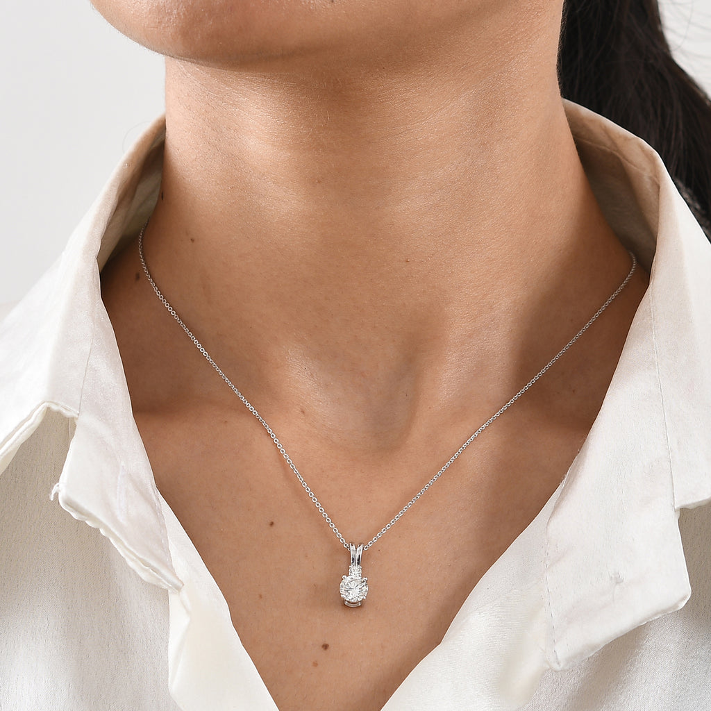Luxuriant - SGL Certified Lab Grown Diamond (SI/G-H) Pendant with Chain (Size 20) in Rhodium Overlay Sterling Silver 1.15 Ct._4501786_1