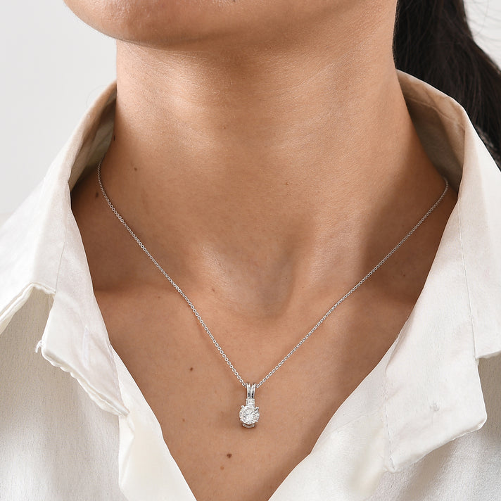 Luxuriant - SGL Certified Lab Grown Diamond (SI-G-H) Two Stone Pendant with Chain (Size 20) in Rhodium Overlay Sterling Silver 1.15 Ct. 4501786 2