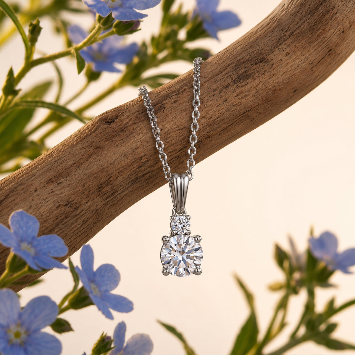 Luxuriant - SGL Certified Lab Grown Diamond (SI-G-H) Two Stone Pendant with Chain (Size 20) in Rhodium Overlay Sterling Silver 1.15 Ct. 4501786 5