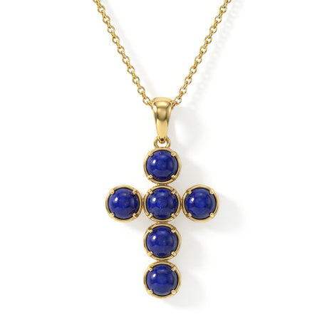 EverTrue - Lapis Lazuli Cross Pendant with Chain (Size 20) in Yellow Gold Tone 4.06 Ct. 4502350 1