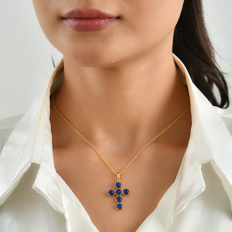 EverTrue - Lapis Lazuli Cross Pendant with Chain (Size 20) in Yellow Gold Tone 4.06 Ct. 4502350 2