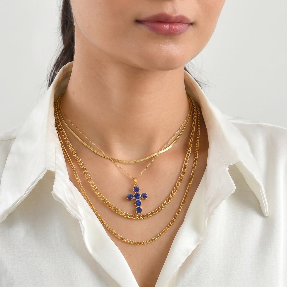 EverTrue - Lapis Lazuli Cross Pendant with Chain (Size 20) in Yellow Gold Tone 4.06 Ct. V32514669 3