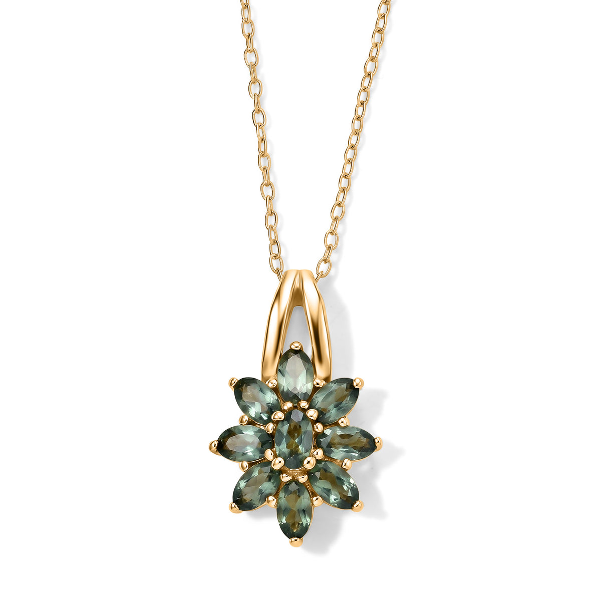 D'Joy - Natural Green Apatite Floral Pendant with Chain (Size 20) in Yellow Gold Plated Sterling Silver 2.20 Ct. V32514667 0